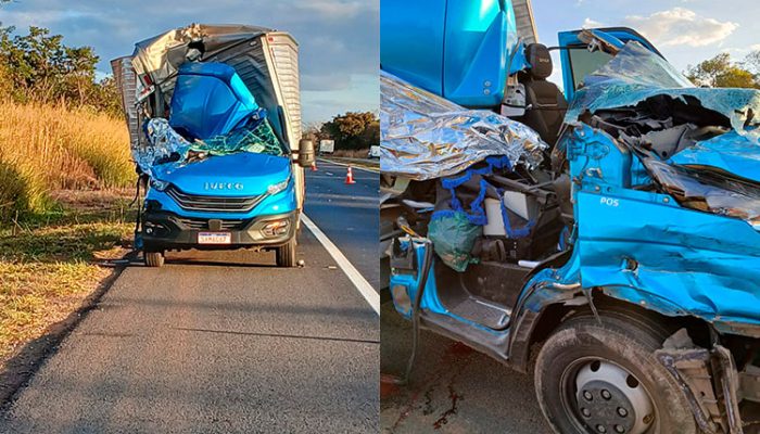 Caminhão bateu na traseira de uma carreta — Crédito: Polícia Militar