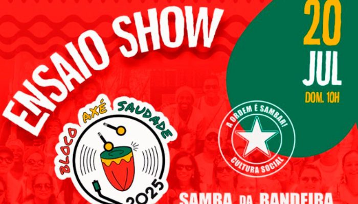Evento solidário recebe ensaio show do Axé Saudade e Samba da Bandeira